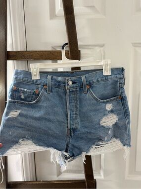 Levi's Distressed Light Blue Denim Cutoff Shorts
